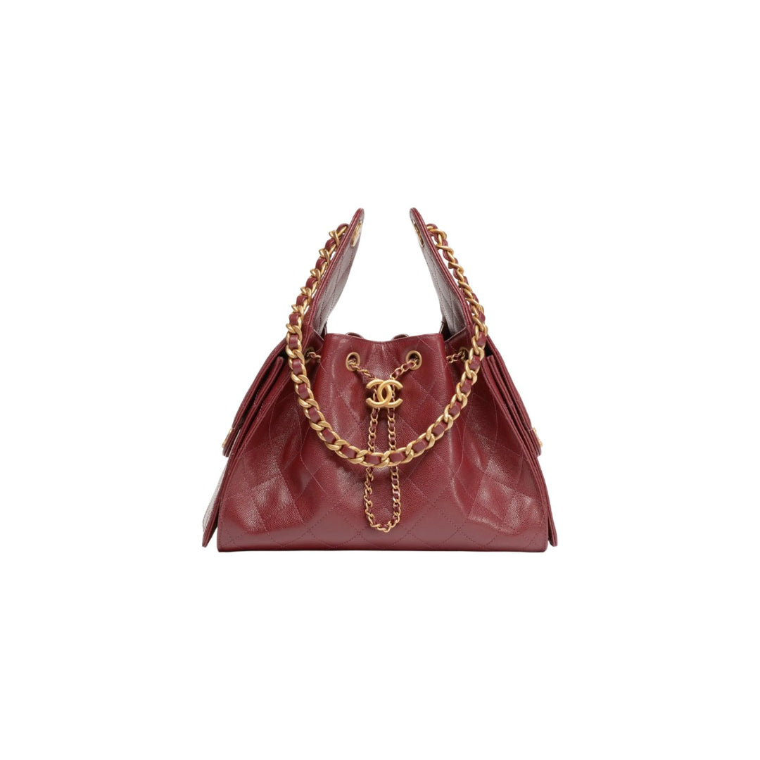 CC Leather Bag - BLACK/ BURGUNDY/ BEIGE