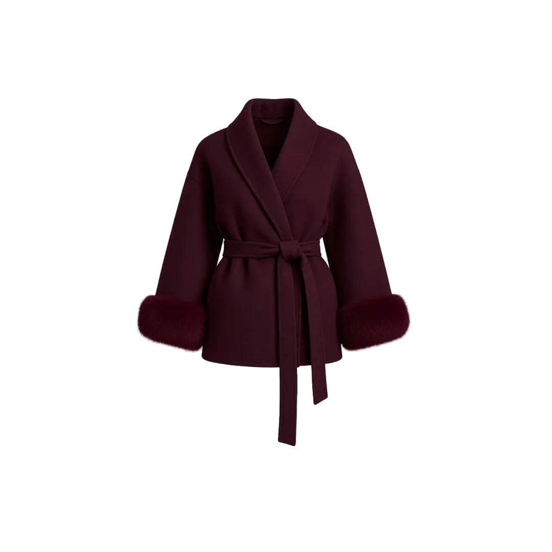 High Quality Vox Fur Jacket - Cherry Red / Beige / Black